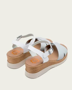 PORRONET Sandalias Cuña|Sandalia Cuña Piel Blanco Fiore