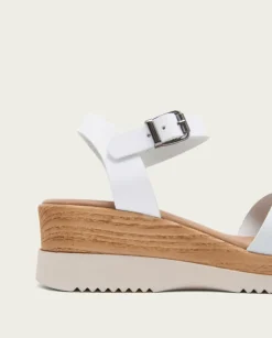 PORRONET Sandalias Cuña|Sandalia Cuña Piel Blanco Fiore