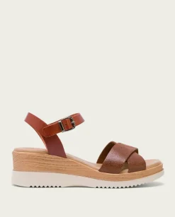 PORRONET Sandalias Cuña|Sandalia Cuña Piel Cuero Fiore