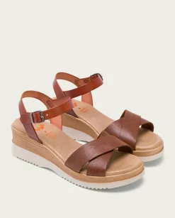 PORRONET Sandalias Cuña|Sandalia Cuña Piel Cuero Fiore