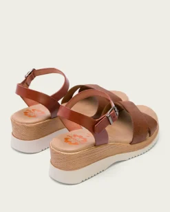 PORRONET Sandalias Cuña|Sandalia Cuña Piel Cuero Fiore