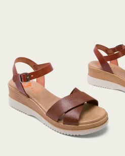 PORRONET Sandalias Cuña|Sandalia Cuña Piel Cuero Fiore