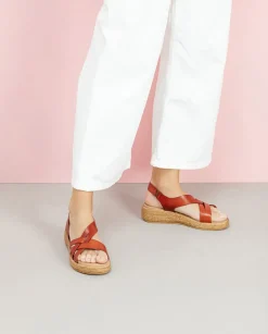 PORRONET Sandalias Cuña|Sandalia Cuña Piel Cuero Ganga
