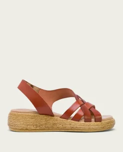 PORRONET Sandalias Cuña|Sandalia Cuña Piel Cuero Ganga