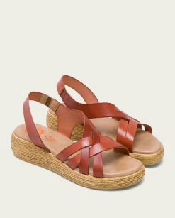 PORRONET Sandalias Cuña|Sandalia Cuña Piel Cuero Ganga
