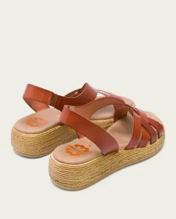 PORRONET Sandalias Cuña|Sandalia Cuña Piel Cuero Ganga