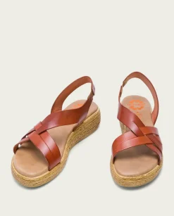 PORRONET Sandalias Cuña|Sandalia Cuña Piel Cuero Ganga