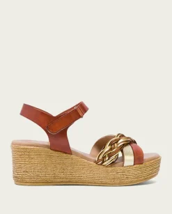 PORRONET Sandalias Cuña|Sandalia Cuña Piel Cuero Platino Irene