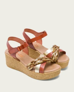PORRONET Sandalias Cuña|Sandalia Cuña Piel Cuero Platino Irene
