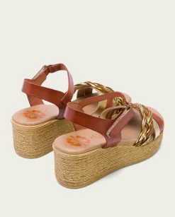 PORRONET Sandalias Cuña|Sandalia Cuña Piel Cuero Platino Irene
