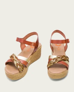 PORRONET Sandalias Cuña|Sandalia Cuña Piel Cuero Platino Irene