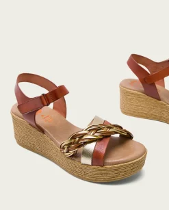 PORRONET Sandalias Cuña|Sandalia Cuña Piel Cuero Platino Irene