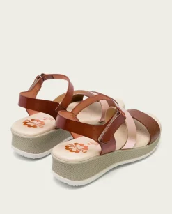 PORRONET Sandalias Cuña|Sandalia Cuña Piel Cuero Rose Fatima