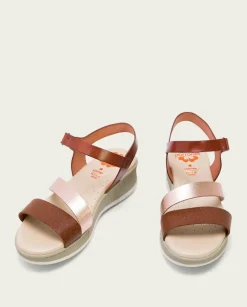 PORRONET Sandalias Cuña|Sandalia Cuña Piel Cuero Rose Fatima