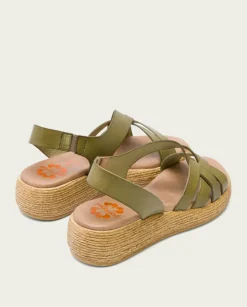 PORRONET Sandalias Cuña|Sandalia Cuña Piel Kaki Ganga