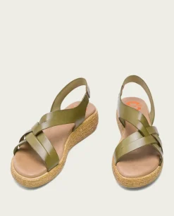 PORRONET Sandalias Cuña|Sandalia Cuña Piel Kaki Ganga
