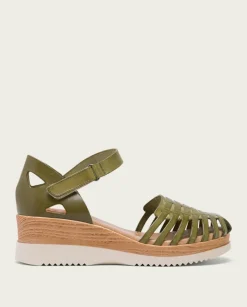 PORRONET Sandalias Cuña|Sandalia Cuña Piel Kaki Liliana