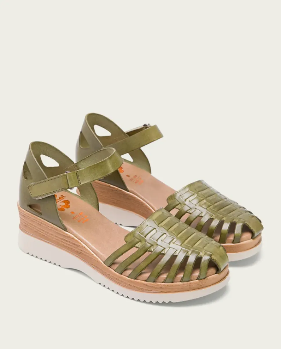 PORRONET Sandalias Cuña|Sandalia Cuña Piel Kaki Liliana