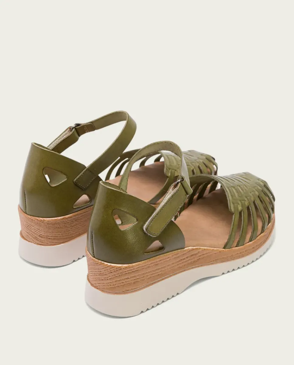 PORRONET Sandalias Cuña|Sandalia Cuña Piel Kaki Liliana