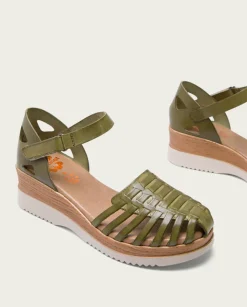 PORRONET Sandalias Cuña|Sandalia Cuña Piel Kaki Liliana