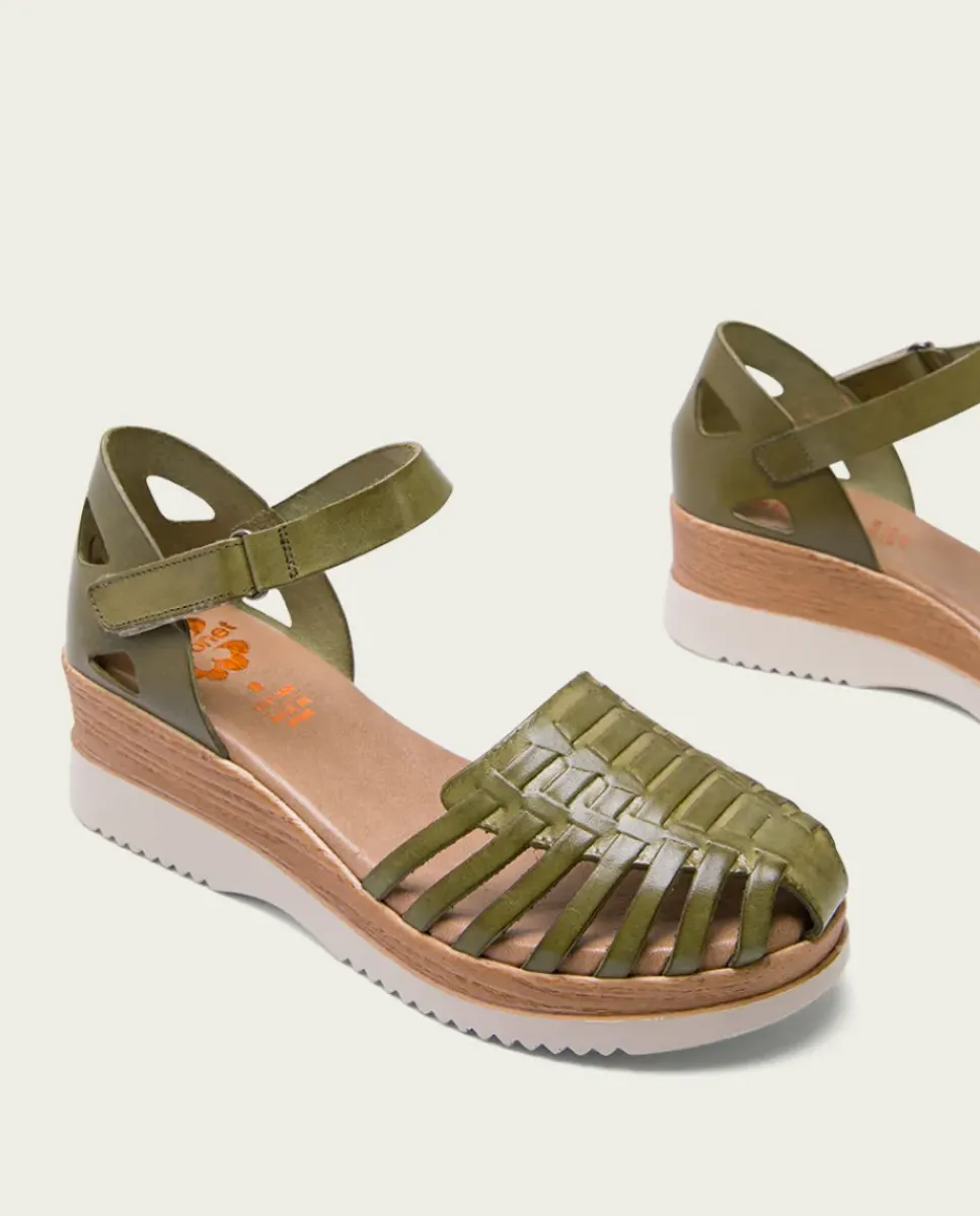 PORRONET Sandalias Cuña|Sandalia Cuña Piel Kaki Liliana