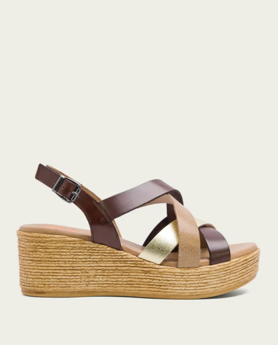 PORRONET Sandalias Cuña|Sandalia Cuña Piel Moka Iris