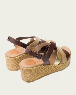 PORRONET Sandalias Cuña|Sandalia Cuña Piel Moka Iris