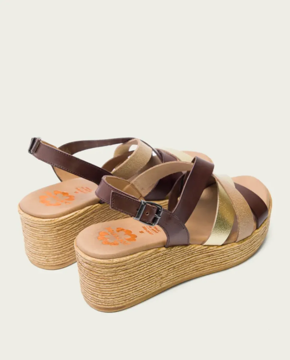PORRONET Sandalias Cuña|Sandalia Cuña Piel Moka Iris