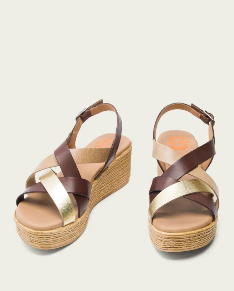 PORRONET Sandalias Cuña|Sandalia Cuña Piel Moka Iris