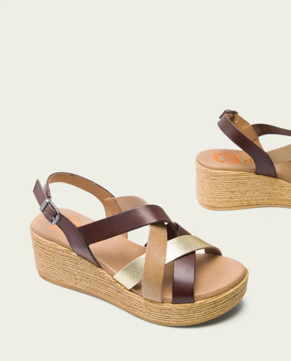 PORRONET Sandalias Cuña|Sandalia Cuña Piel Moka Iris