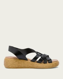 PORRONET Sandalias Cuña|Sandalia Cuña Piel Negra Ganga