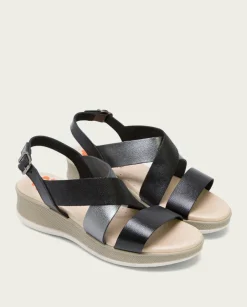 PORRONET Sandalias Cuña|Sandalia Cuña Piel Negro Plomo Fiama
