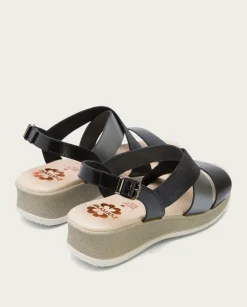 PORRONET Sandalias Cuña|Sandalia Cuña Piel Negro Plomo Fiama