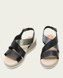 PORRONET Sandalias Cuña|Sandalia Cuña Piel Negro Plomo Fiama