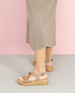 PORRONET Sandalias Cuña|Sandalia Cuña Piel Taupe Gisela