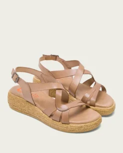 PORRONET Sandalias Cuña|Sandalia Cuña Piel Taupe Gisela