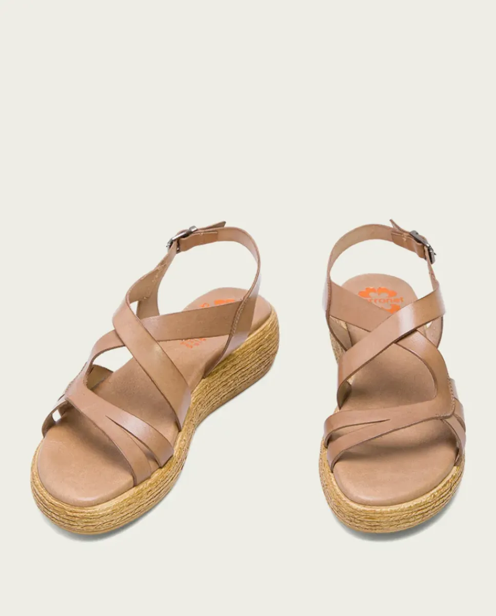 PORRONET Sandalias Cuña|Sandalia Cuña Piel Taupe Gisela