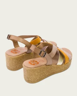 PORRONET Sandalias Cuña|Sandalia Cuña Piel Taupe Platino Iris