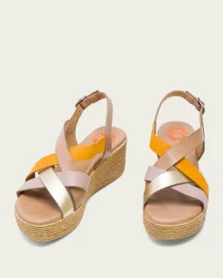 PORRONET Sandalias Cuña|Sandalia Cuña Piel Taupe Platino Iris
