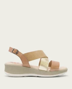 PORRONET Sandalias Cuña|Sandalia Cuña Piel Taupe Platino Fiama