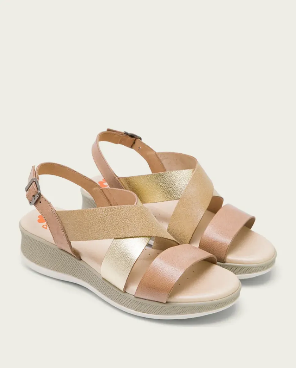 PORRONET Sandalias Cuña|Sandalia Cuña Piel Taupe Platino Fiama