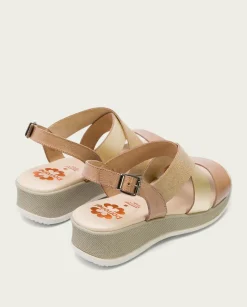 PORRONET Sandalias Cuña|Sandalia Cuña Piel Taupe Platino Fiama
