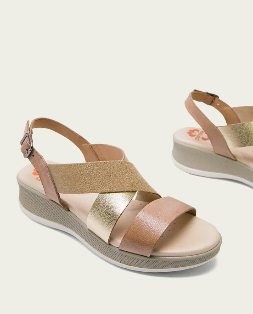 PORRONET Sandalias Cuña|Sandalia Cuña Piel Taupe Platino Fiama