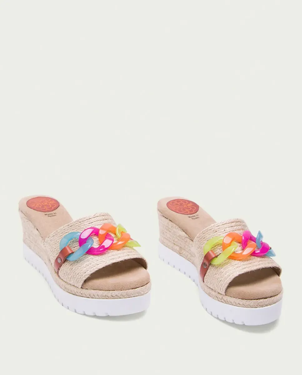 PORRONET Sandalias Cuña|Sandalia Cuña Rafia Colores Lua