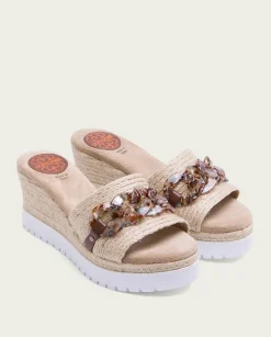 PORRONET Sandalias Cuña|Sandalia Cuña Rafia Marron Lua