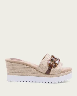 PORRONET Sandalias Cuña|Sandalia Cuña Rafia Marron Lua