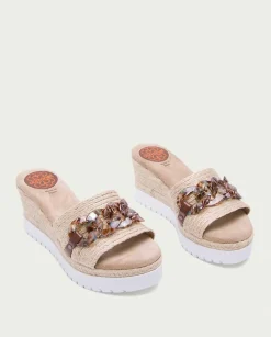 PORRONET Sandalias Cuña|Sandalia Cuña Rafia Marron Lua