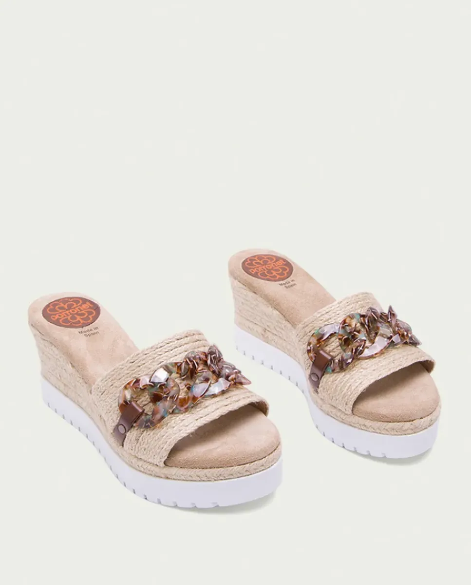 PORRONET Sandalias Cuña|Sandalia Cuña Rafia Marron Lua