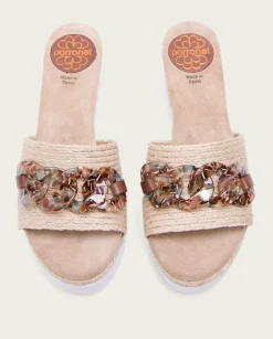 PORRONET Sandalias Cuña|Sandalia Cuña Rafia Marron Lua