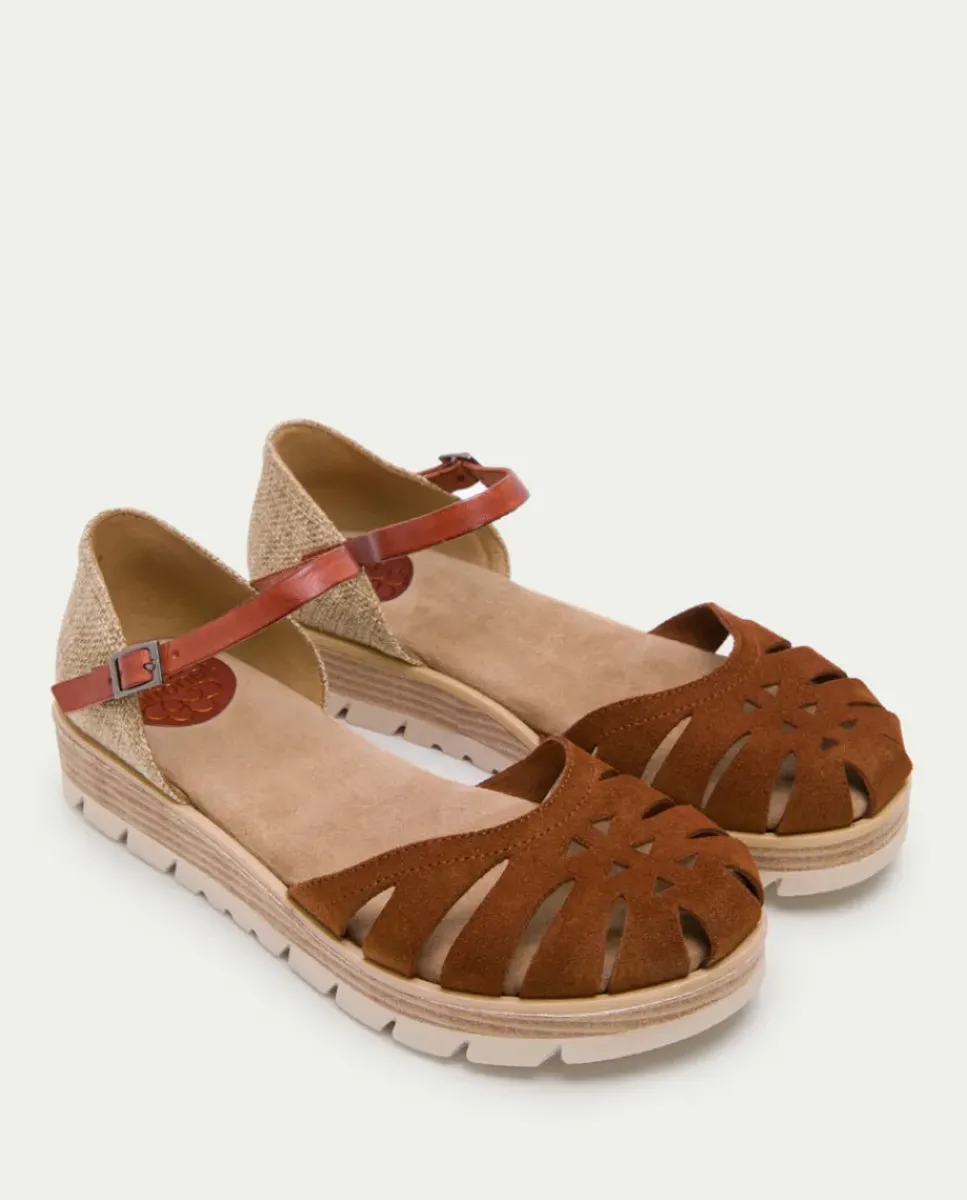 PORRONET Sandalias Cuña|Sandalia Cuña Serraje Cuero Bianca